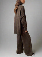 Women's knit turtleneck sweater and wide-leg trouser lounge set