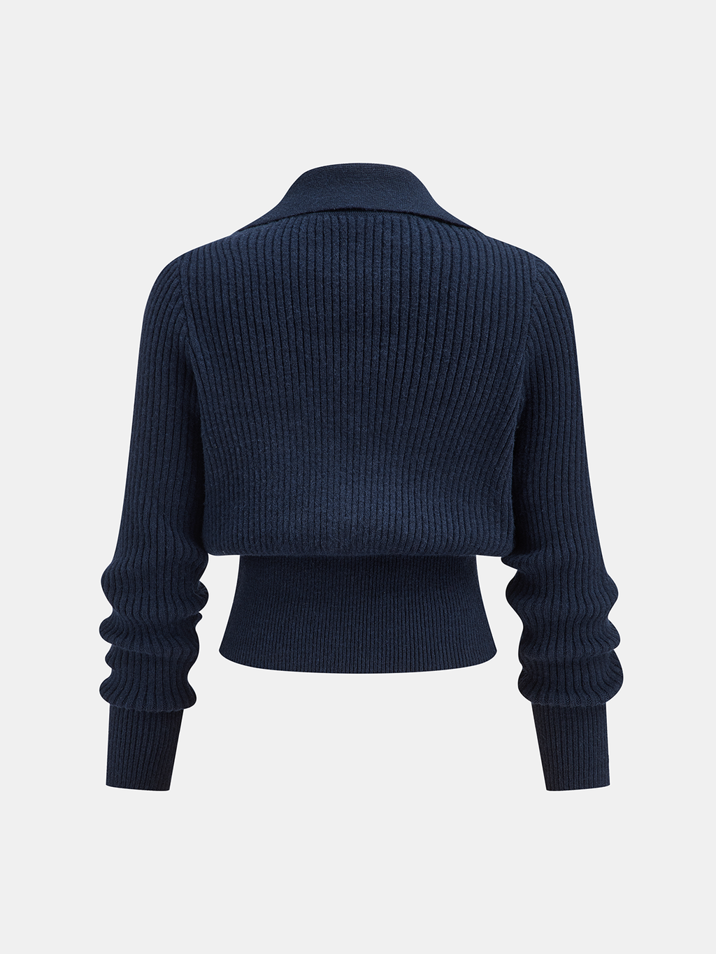 Women's cropped ribbed sweater with collar and metal buckle fastenings