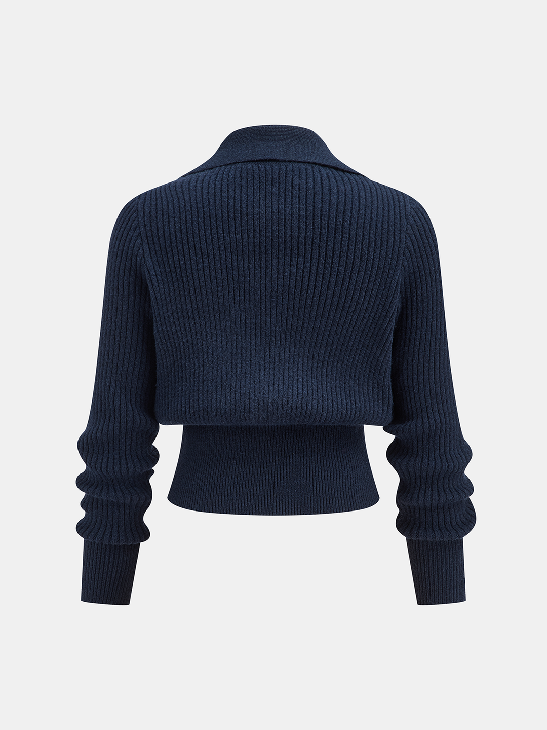 Women's cropped ribbed sweater with collar and metal buckle fastenings