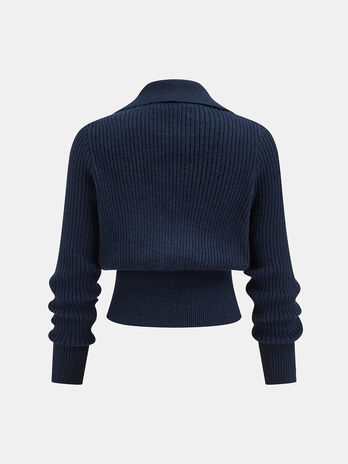 Women's cropped ribbed sweater with collar and metal buckle fastenings
