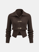 Women's cropped ribbed sweater with collar and metal buckle fastenings