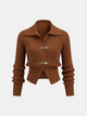 Women's cropped ribbed sweater with collar and metal buckle fastenings