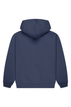 Blue women's hoodie with hood, long sleeves and chest logo