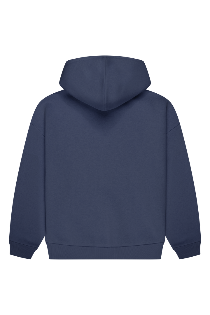 Blue women's hoodie with hood, long sleeves and chest logo