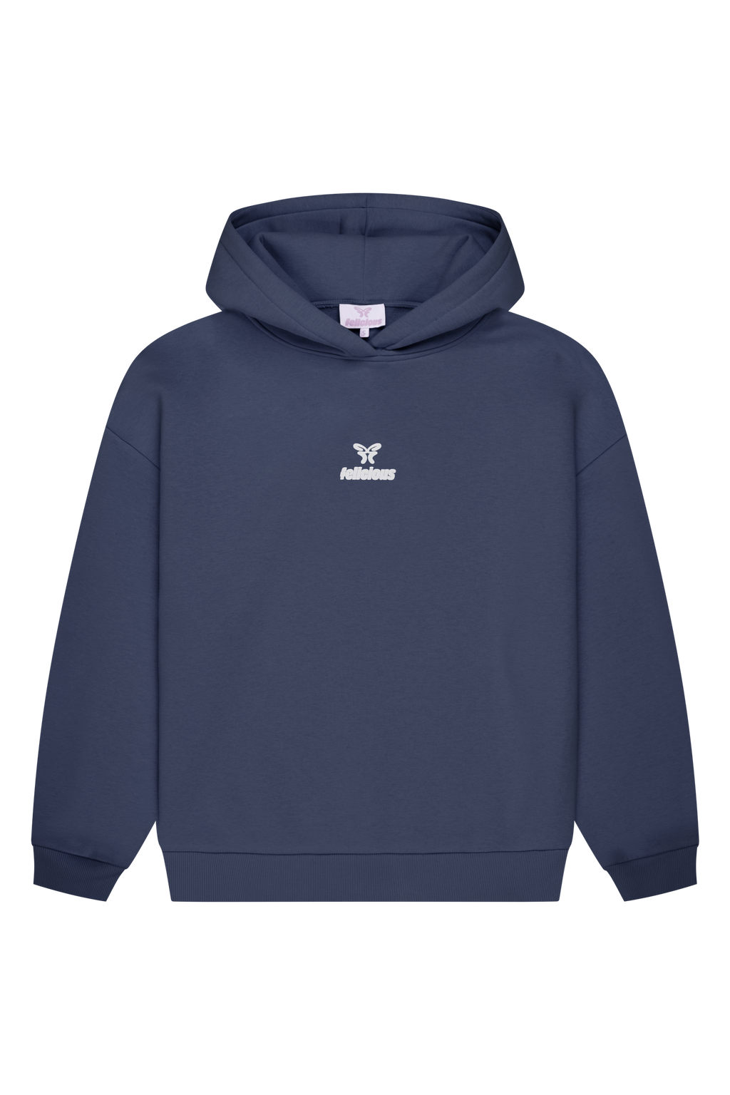 Blue women's hoodie with hood, long sleeves and chest logo