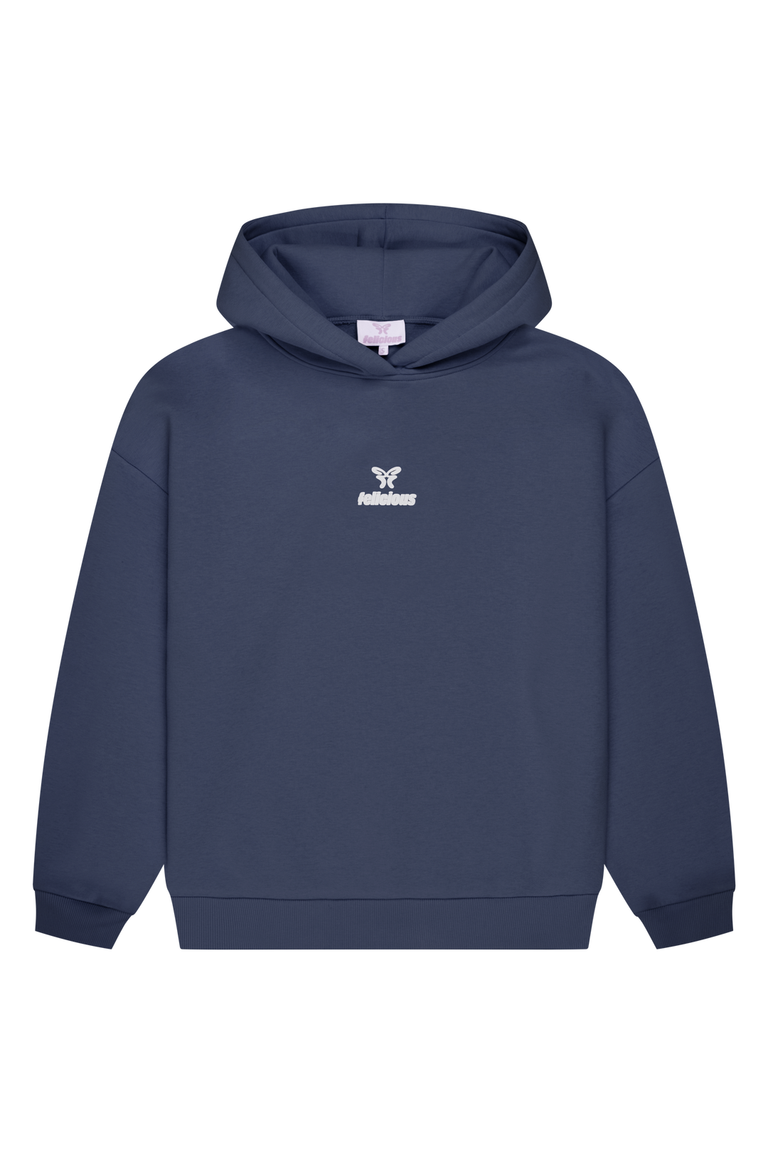 Blue women's hoodie with hood, long sleeves and chest logo