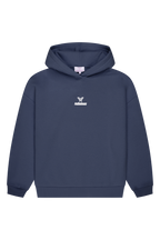 Blue women's hoodie with hood, long sleeves and chest logo