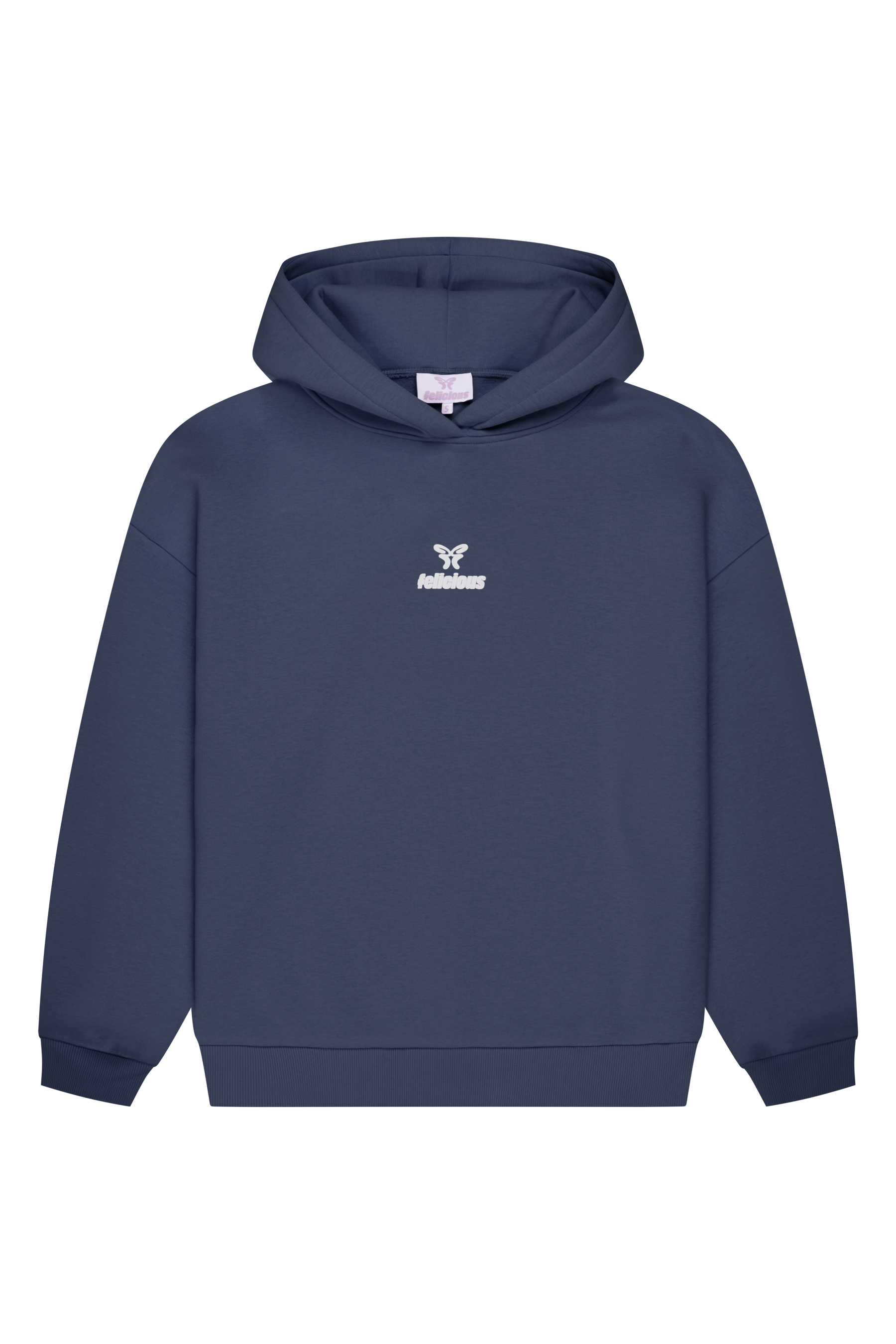 Blue women's hoodie with hood, long sleeves and chest logo