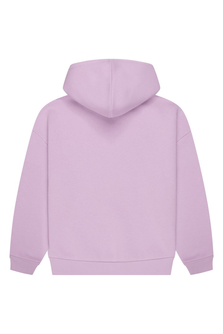Women's lavender logo hoodie with hood and ribbed trims
