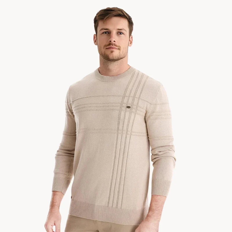 Men's textured panel crew neck knit jumper with long sleeves