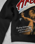 Black graphic hoodie with Archive front print and blue number back graphic