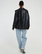Women's oversized bomber jacket with collared neckline, zip front and elasticated hem