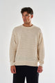 Men's beige textured openwork knit jumper with crew neck and long sleeves