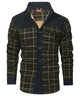 Men's checked jacket with stand collar, long sleeves and button front