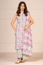 Women's light blue floral shirt and dupatta set with pink detailing