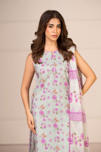 Women's light blue floral shirt and dupatta set with pink detailing
