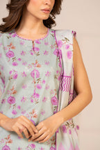 Women's light blue floral shirt and dupatta set with pink detailing