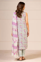 Women's light blue floral shirt and dupatta set with pink detailing