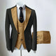Men's slim fit three-piece suit with contrasting notch lapels and button-front waistcoat