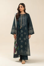 Women's multicolour printed three-piece suit with long tunic, trousers and scarf