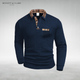 Men's textured polo sweater with checked collar, button placket and chest pocket