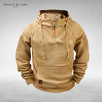 Men's half-zip hooded sweatshirt with long sleeves, drawstrings and front pouch pocket