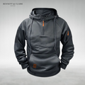 Men's half-zip hooded sweatshirt with long sleeves, drawstrings and front pouch pocket