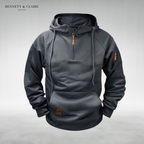 Men's half-zip hooded sweatshirt with long sleeves, drawstrings and front pouch pocket