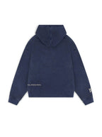 Women's blue graphic hoodie with text design and kangaroo pocket