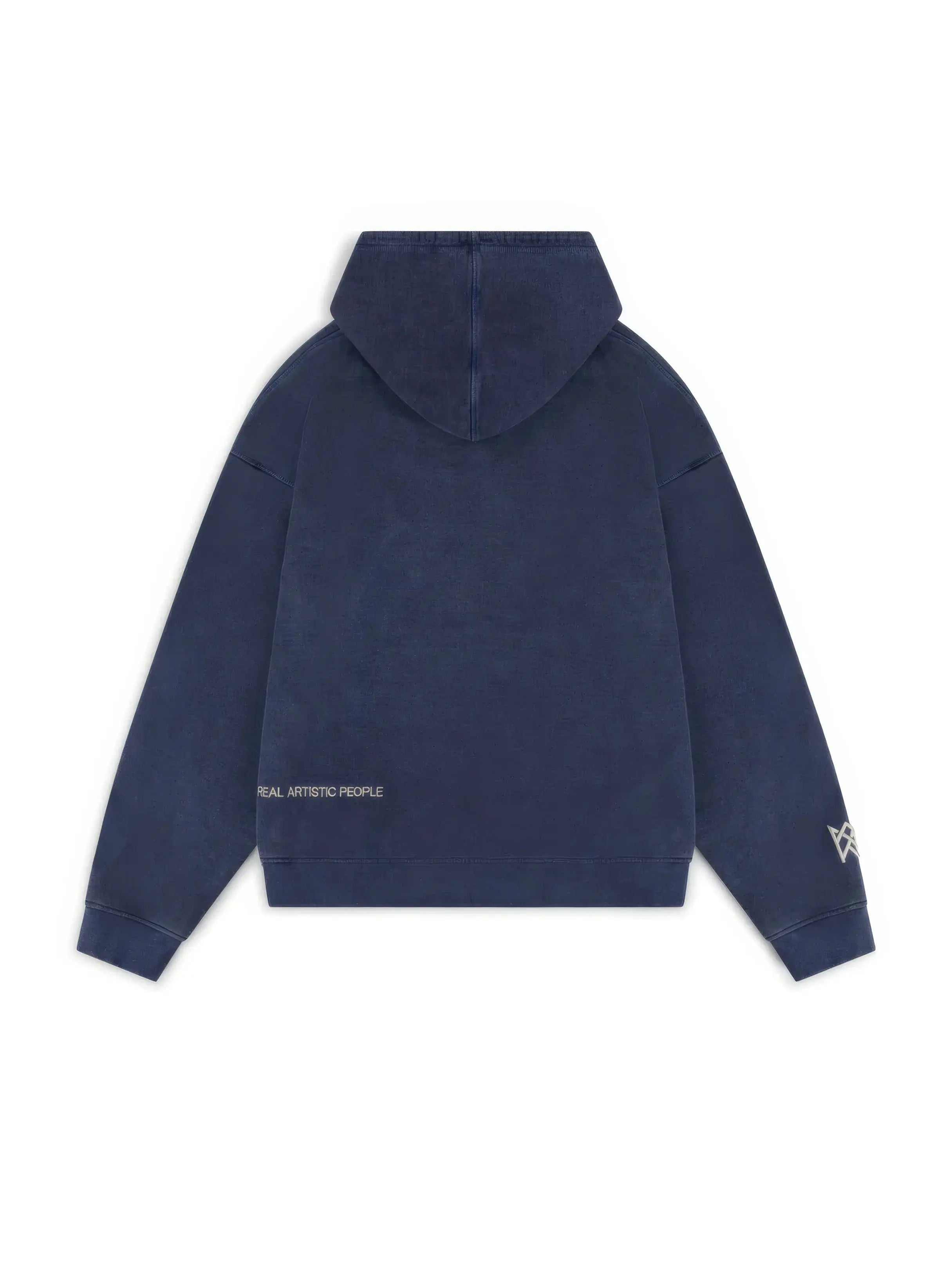 Women's blue graphic hoodie with text design and kangaroo pocket