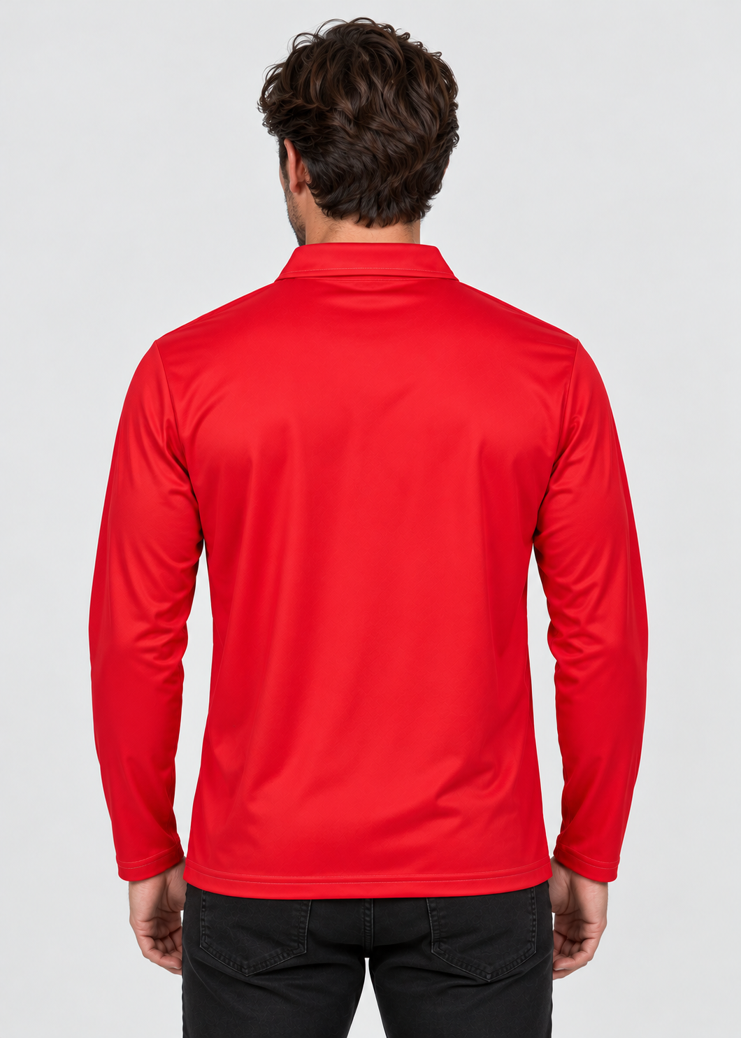 Men's Long-Sleeve Christmas Polo with Reindeer Print