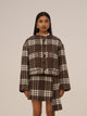 Women's brown plaid cropped jacket with patch pockets