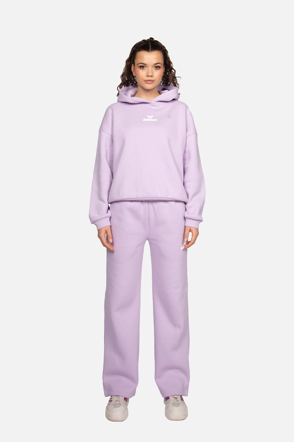 Women's lavender logo hoodie with hood and ribbed trims
