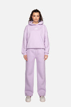 Women's lavender logo hoodie with hood and ribbed trims