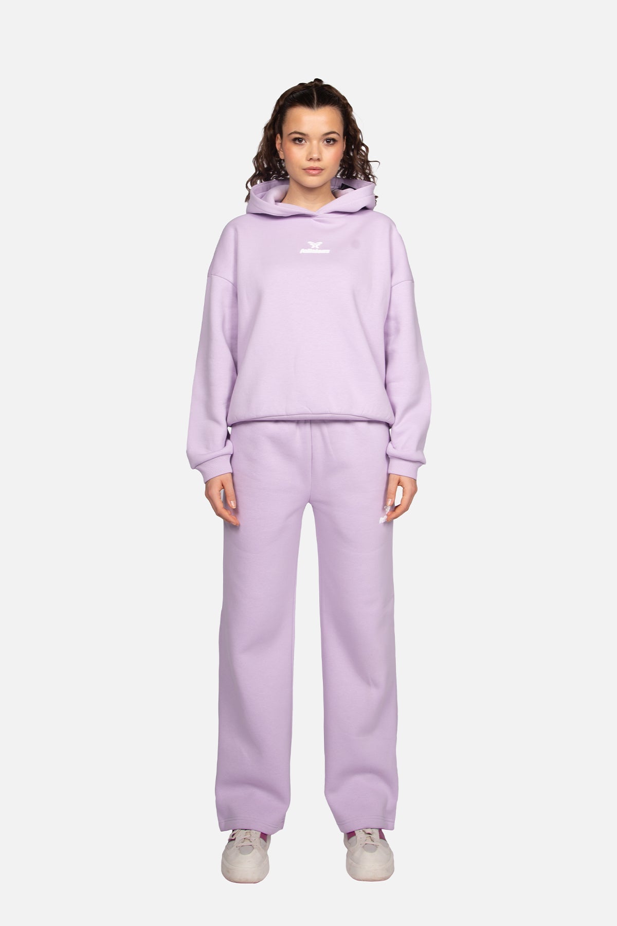Women's lavender logo hoodie with hood and ribbed trims