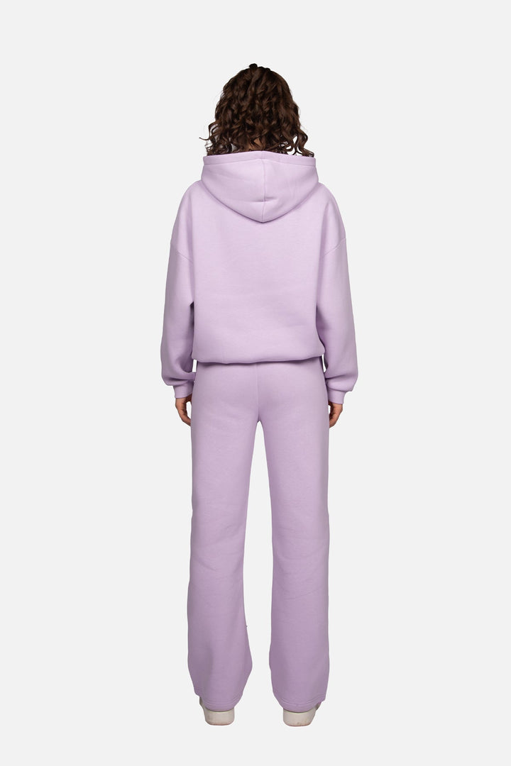 Women's lavender logo hoodie with hood and ribbed trims
