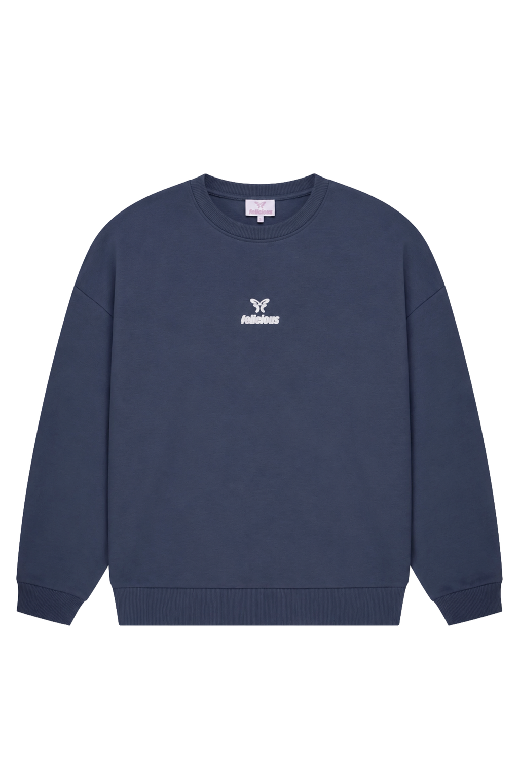 Women's navy crew neck sweatshirt with chest logo