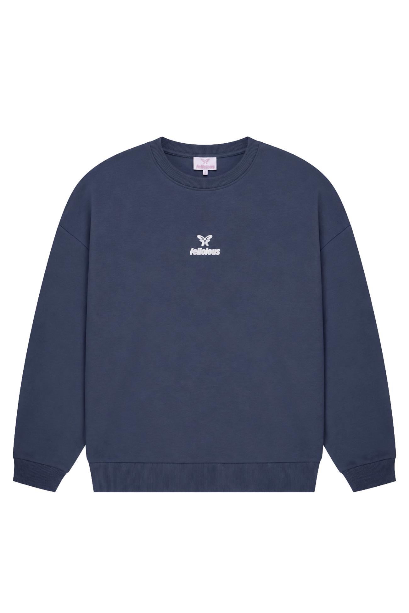 Women's navy crew neck sweatshirt with chest logo