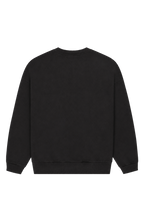 Women's black crewneck sweatshirt with pink chest logo