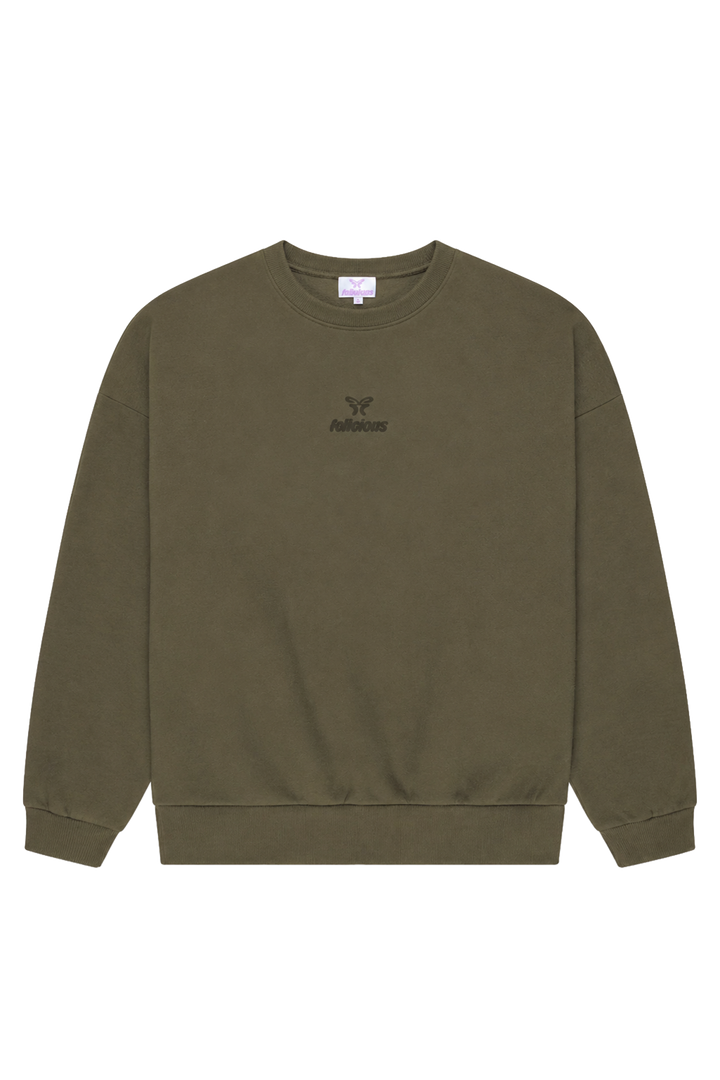 Women's green logo crewneck sweatshirt with long sleeves