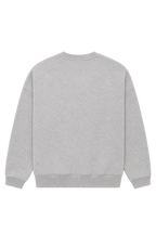 Women's light grey crewneck sweatshirt with pink chest logo