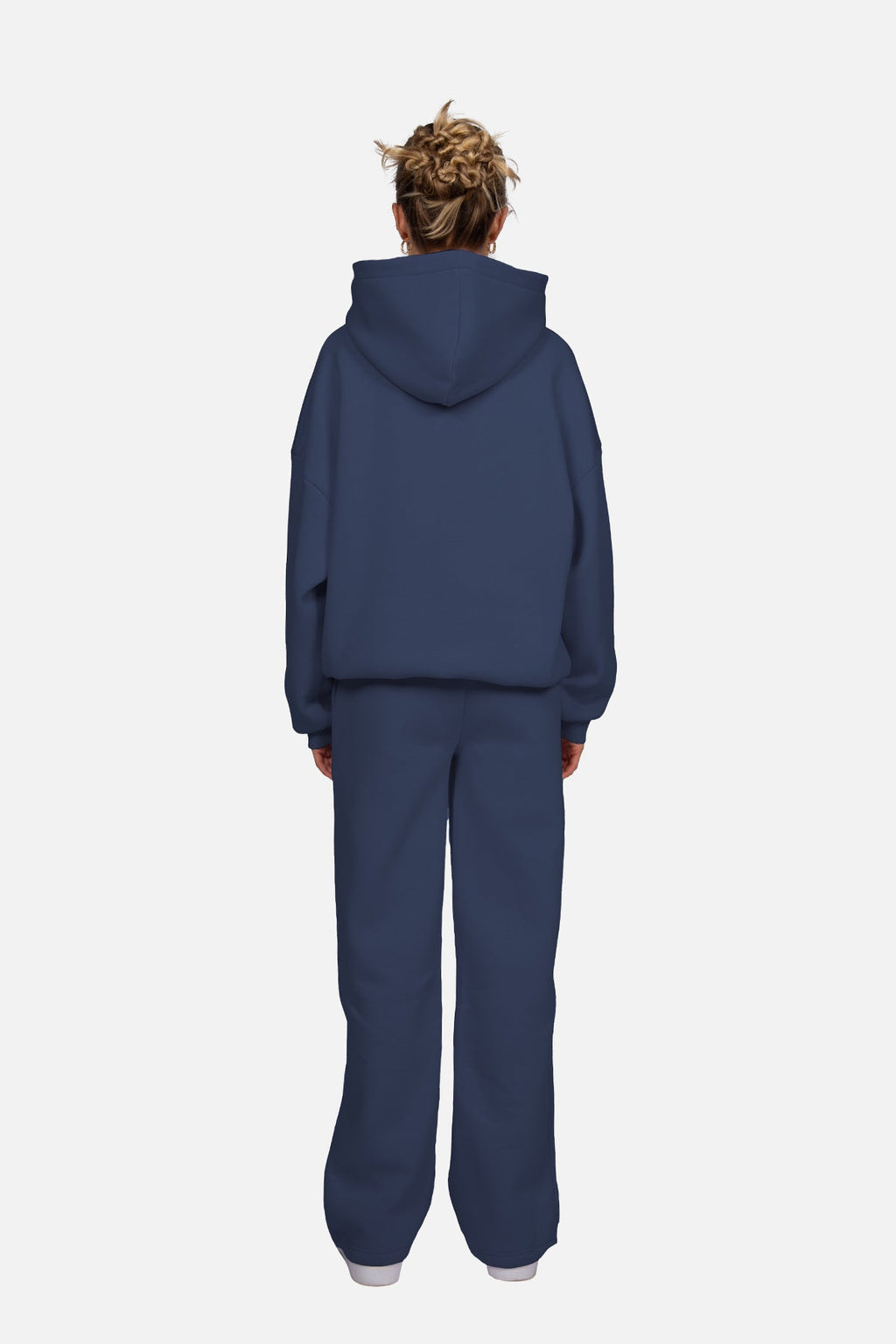 Blue women's hoodie with hood, long sleeves and chest logo