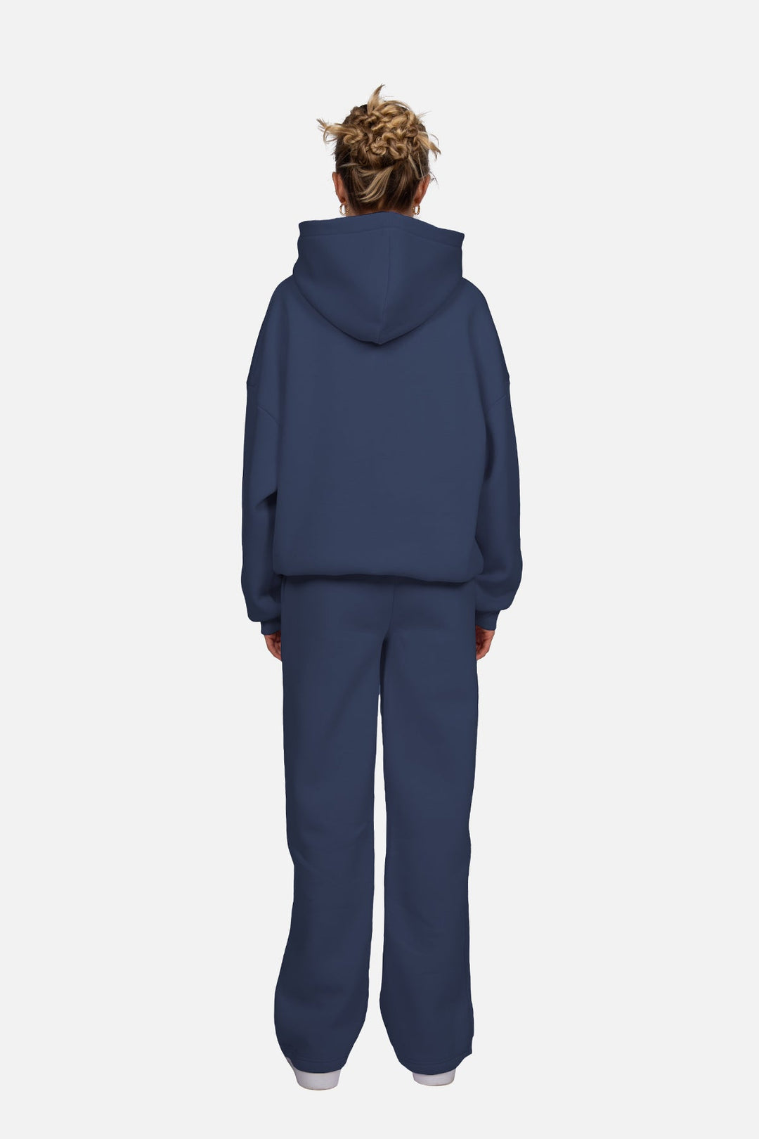 Blue women's hoodie with hood, long sleeves and chest logo