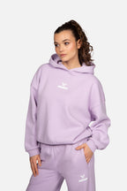 Women's lavender logo hoodie with hood and ribbed trims