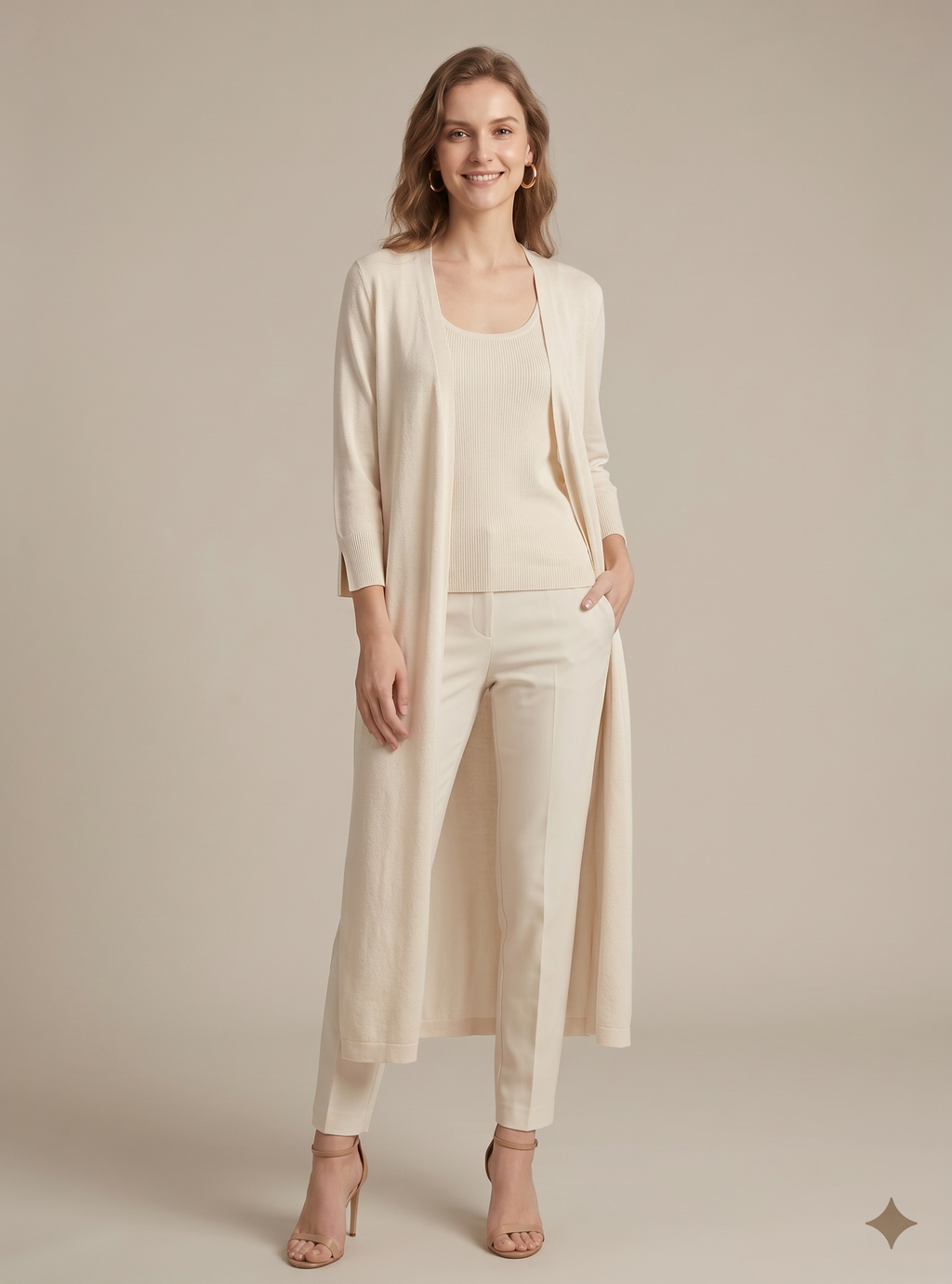 Women's longline open front cardigan with long sleeves