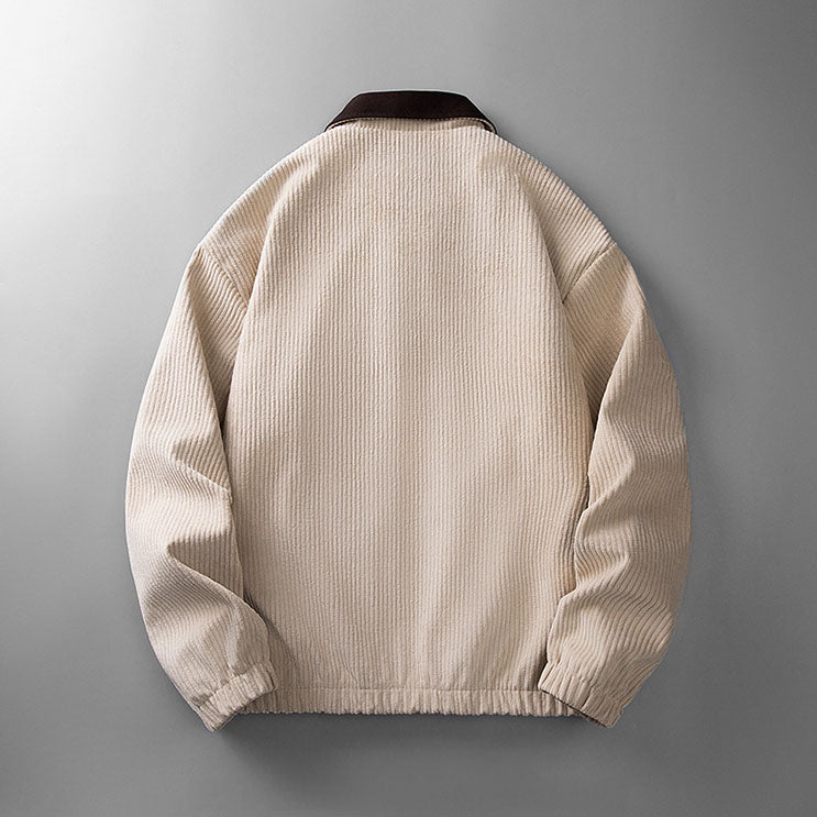 Corduroy zip jacket with contrasting collar and front pockets