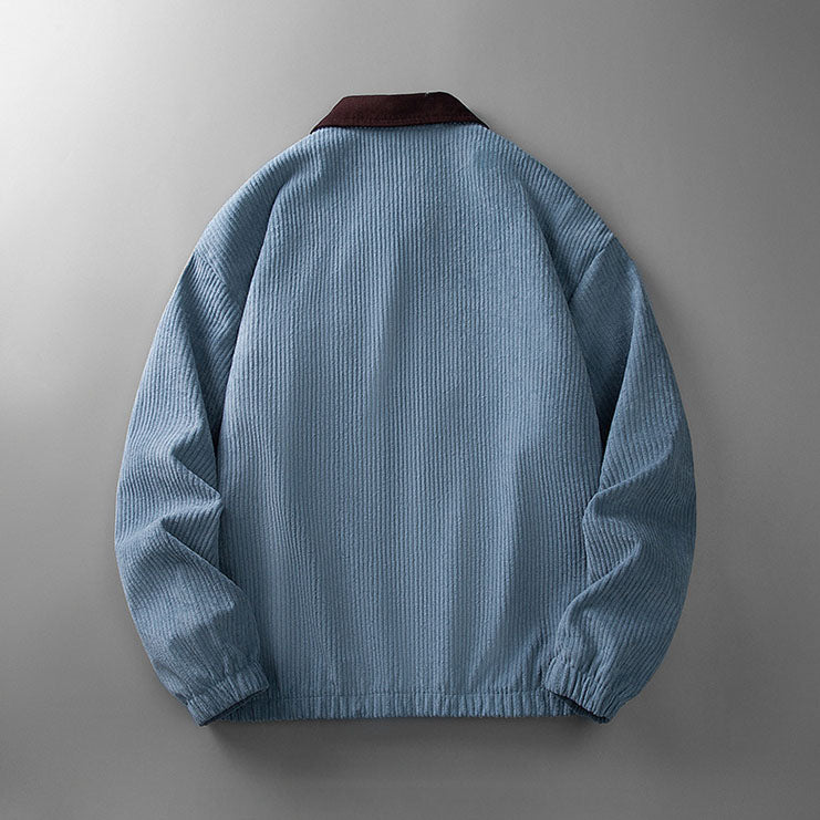 Corduroy zip jacket with contrasting collar and front pockets