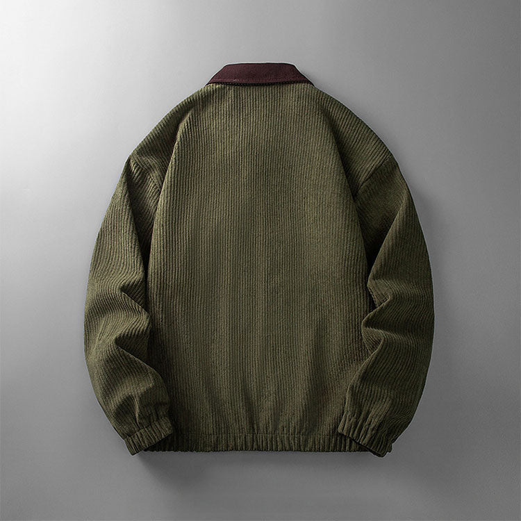 Corduroy zip jacket with contrasting collar and front pockets