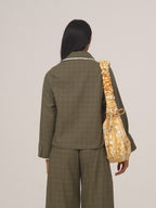 Women's green checked shirt with contrast collar and long sleeves