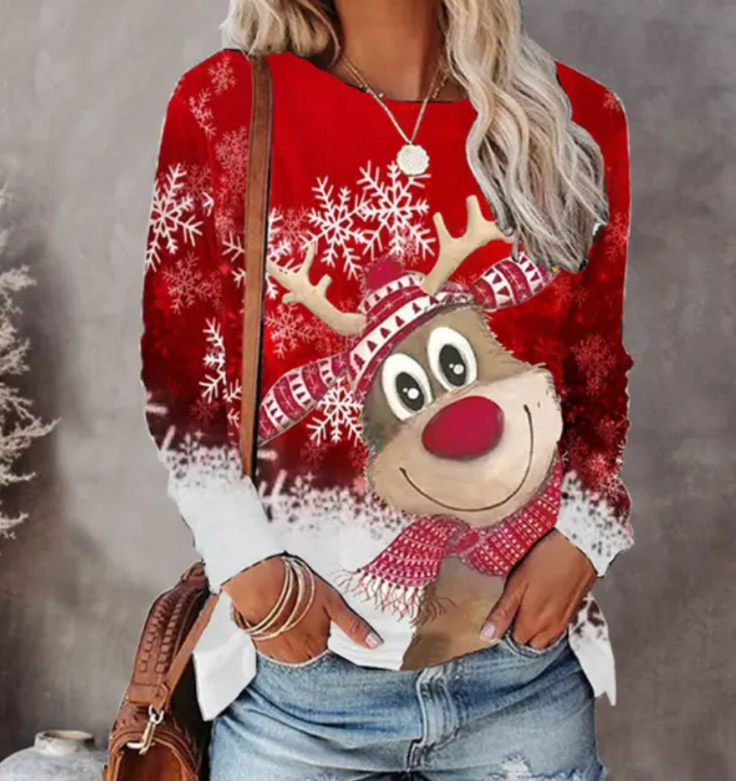 Women's Christmas jumper with reindeer and snowflake graphic